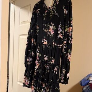 Divided Black Floral Long Sleeve Dress